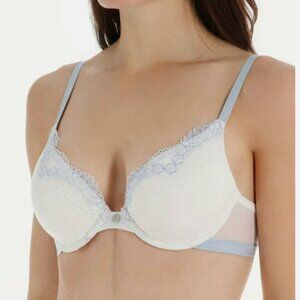 DKNY White with blue/white lace push up bra - New - Size 34D